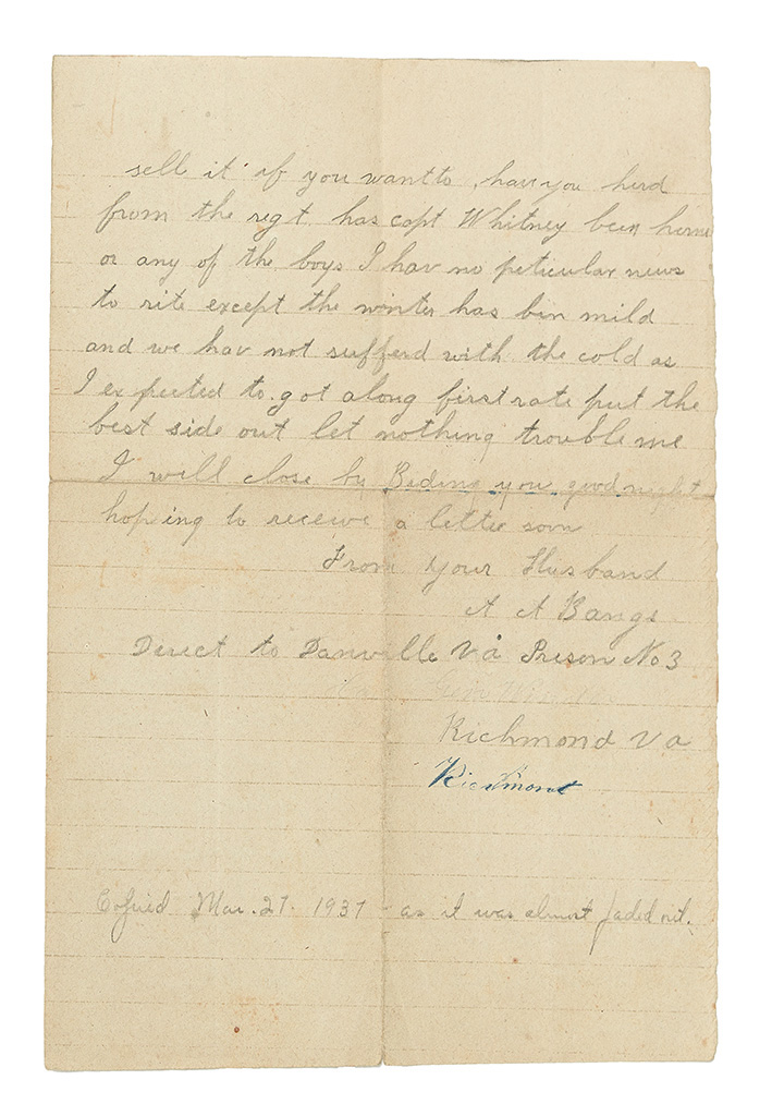 (CIVIL WAR--ILLINOIS.) Bangs, Ambrose A. Letters of a prisoner of war from the 96th Illinois Infantry.